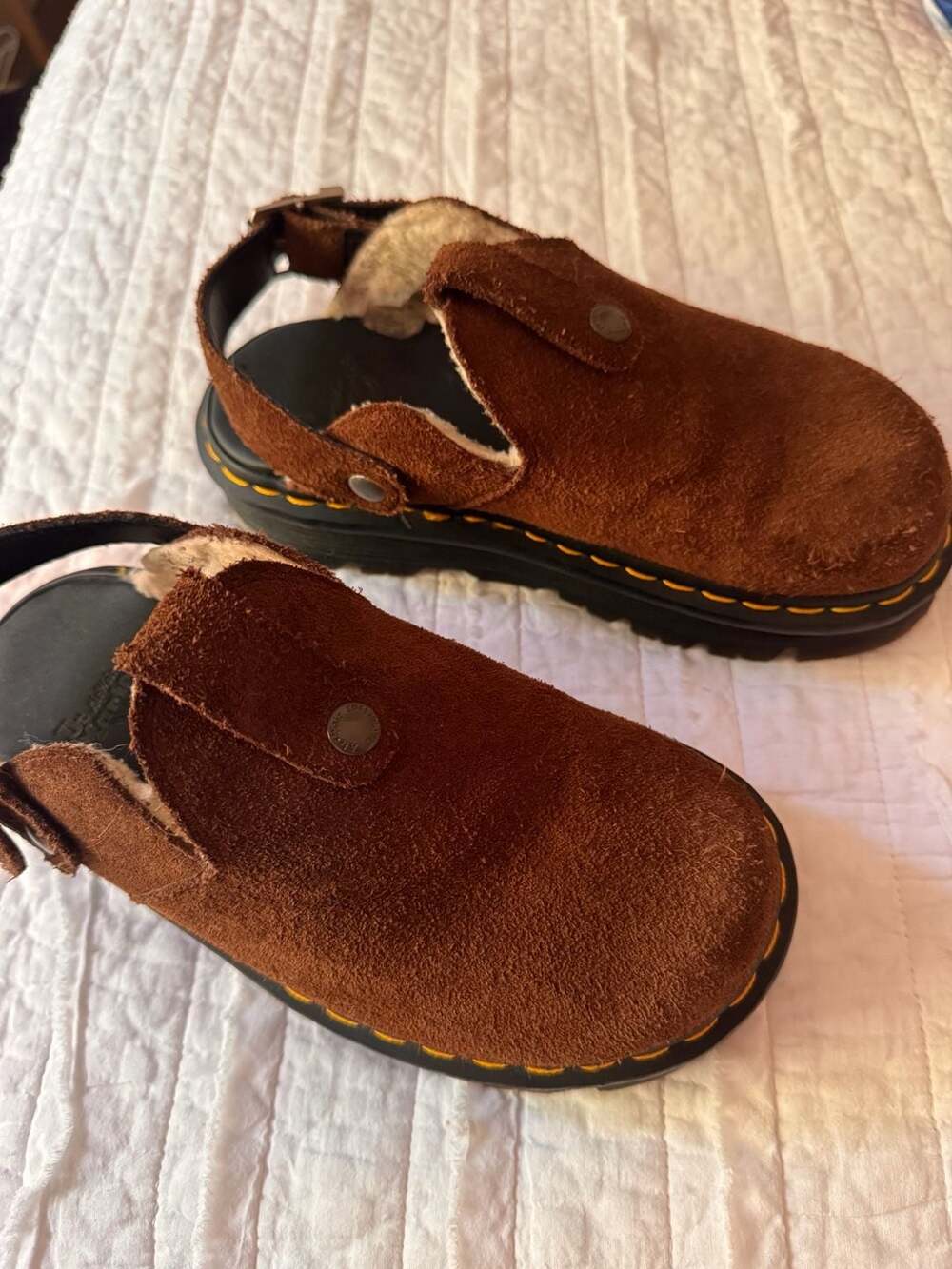 Dr. Martens Zebzag Faux Shearling Lined Suede Slingback Mules - Picture 2 of 7